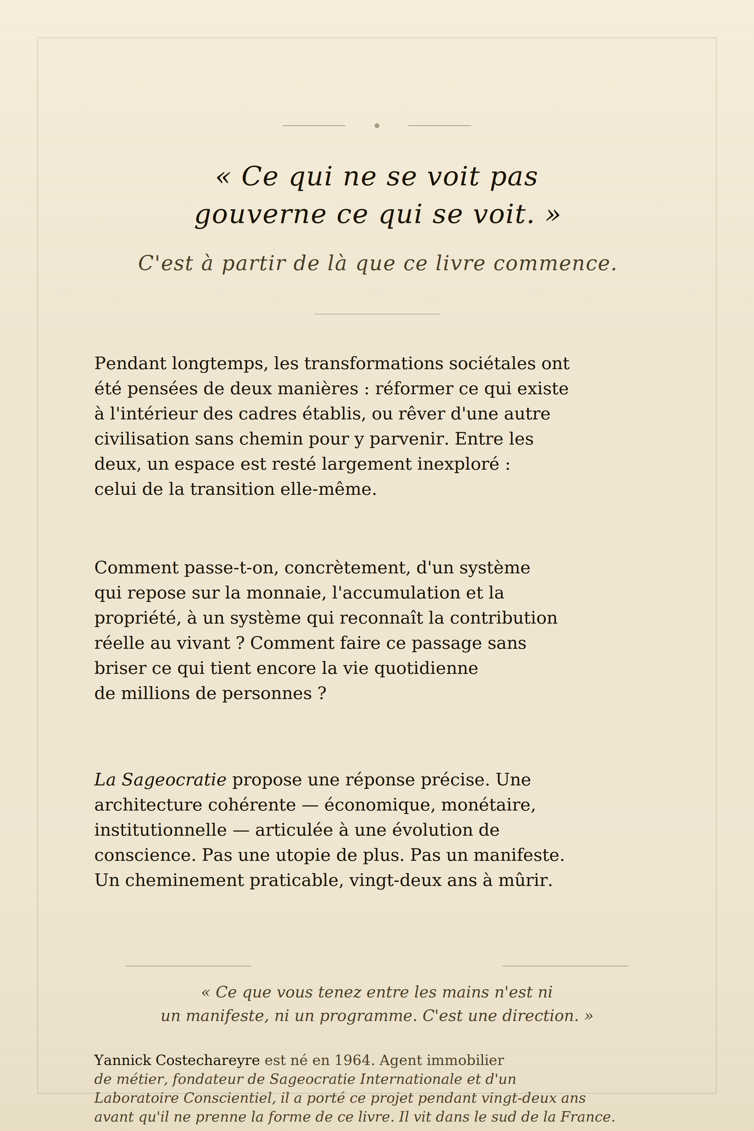 Quatrième de couverture — La Sageocratie